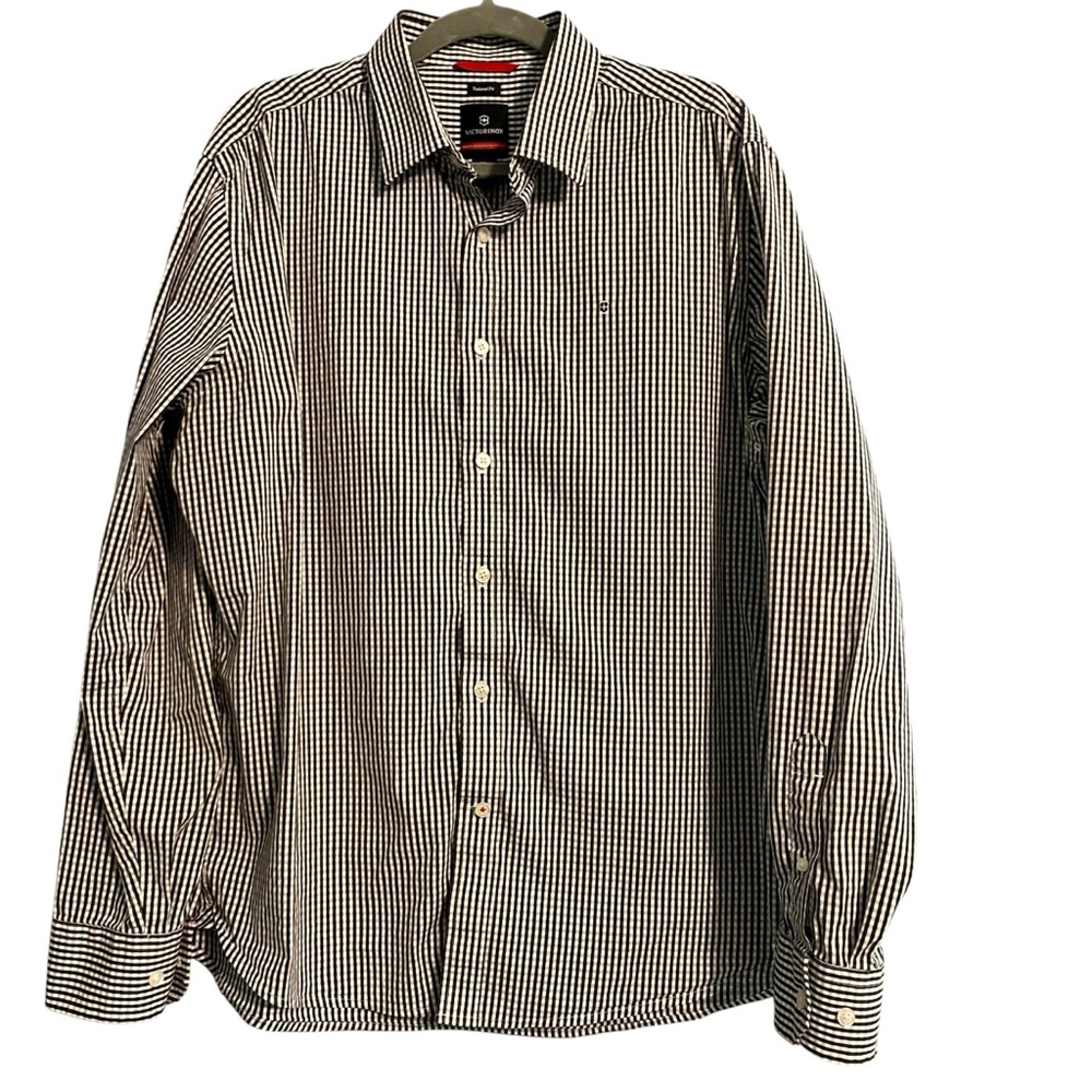 Victorinox Black White Gingham Check Tailored Fit Long Sleeve Button Down XL